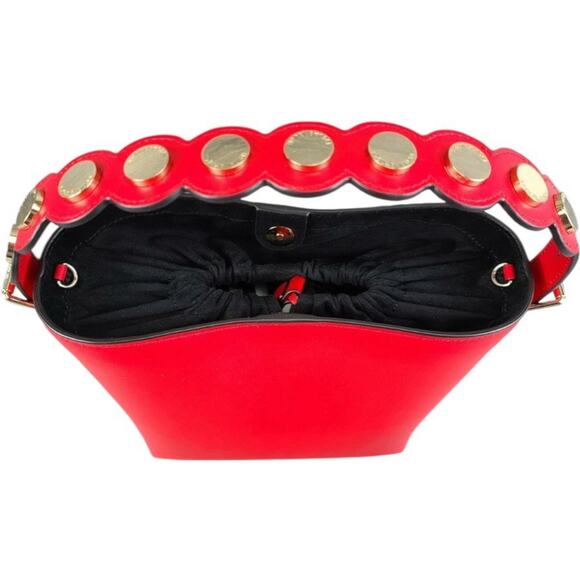 HENRI BENDEL SATCHEL LEATHER TRUE RED BUCKET HANDBAG UNIQUE - Picture 2 of 7